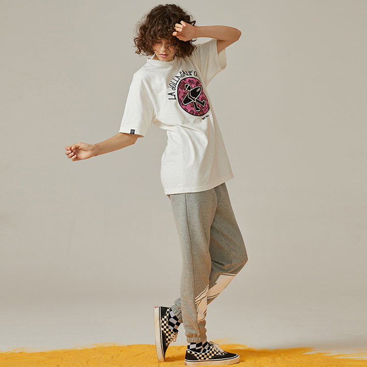 PJs Vigor Surf Alphabet Embroidered Leopard print Cotton Short Sleeve Loose Round Neck Unisex White 20SSTS1012-P