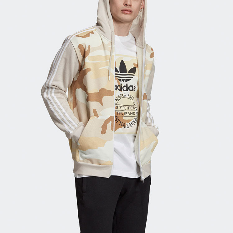 adidas originals Athleisure Casual Sports Camouflage Splicing Hooded Jacket Beige ED7072