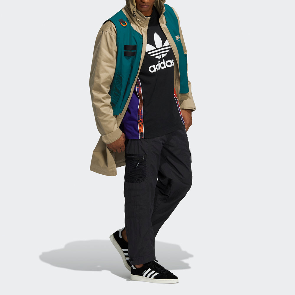 Men's adidas originals Mr Parka Detachable Contrasting Colors Vest Mid-Length Hooded logo Jacket Khaki HC0372