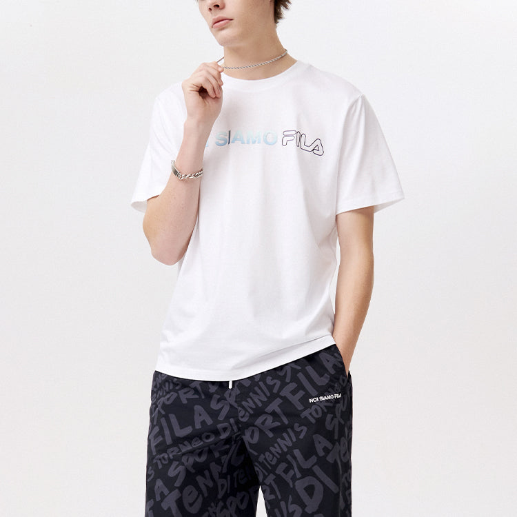 Men's FILA FUSION Alphabet Logo Printing Sports Knit Short Sleeve White T11M121114F-WT