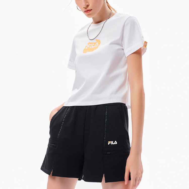 FILA FUSION Logo Printing Round Neck Sports Short Sleeve White T-Shirt T11W133104F-WT