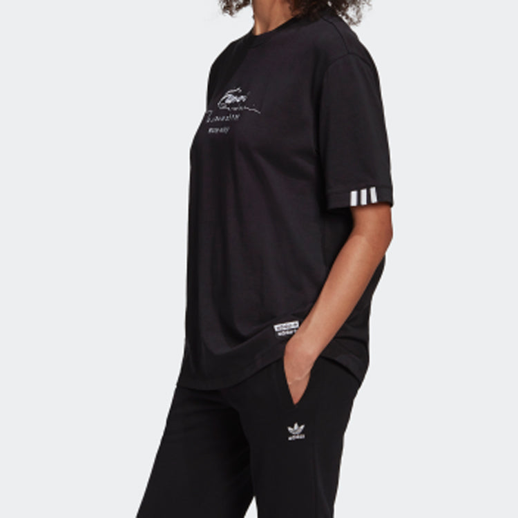 (WMNS) adidas originals Alphabet Printing Sports Short Sleeve Black GD2975