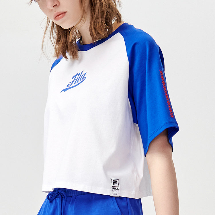 FILA FUSION Baseball Casual Sports Loose Splicing Breathable Short Sleeve White T11W122111F-WT