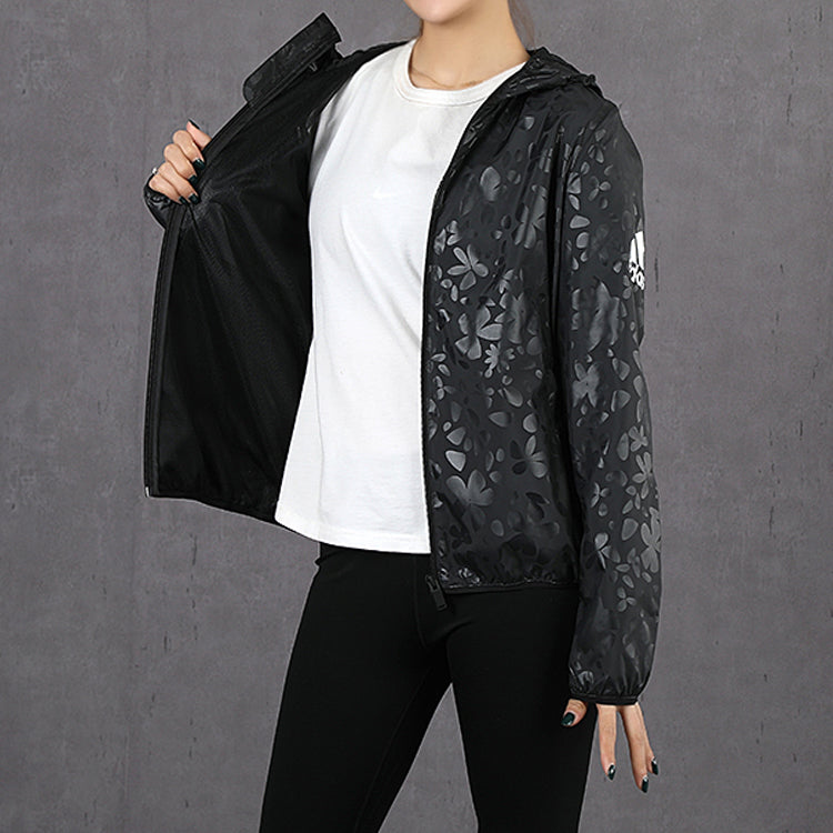 (WMNS) adidas Logo Printing Hooded Jacket Black FM9307