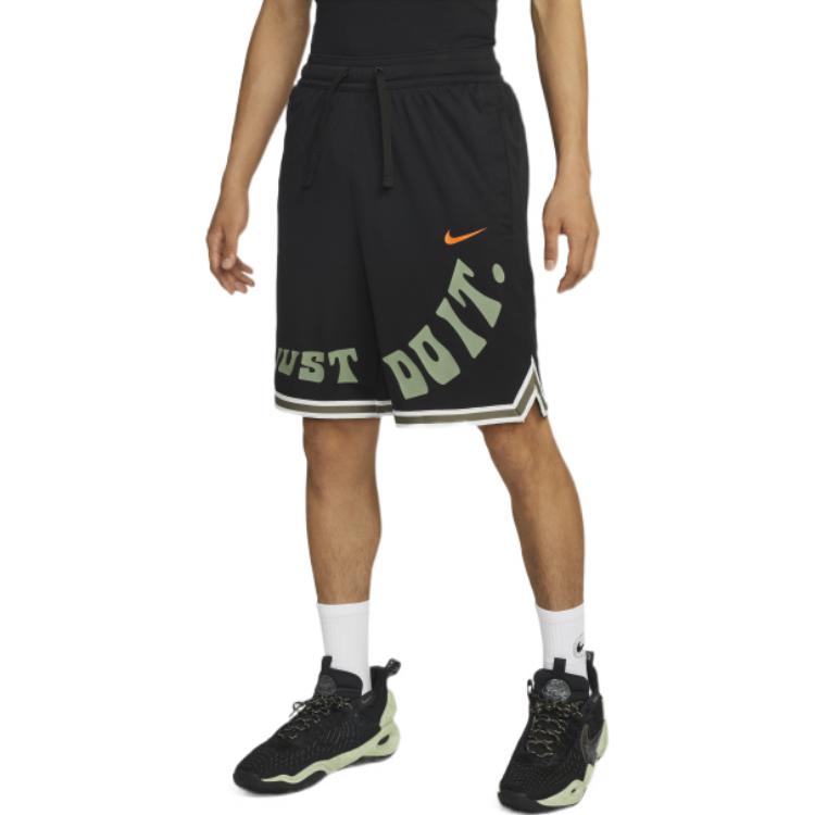 Men's Nike Brand Logo Alphabet Printing Pattern Drawstring Elastic Waistband Basketball Shorts Black DX6138-010