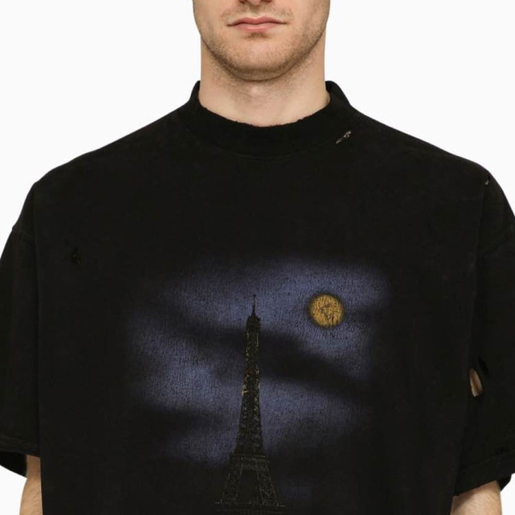 Balenciaga Paris Moon T-shirt Oversized 'Black Faded' 739028TQVX61055