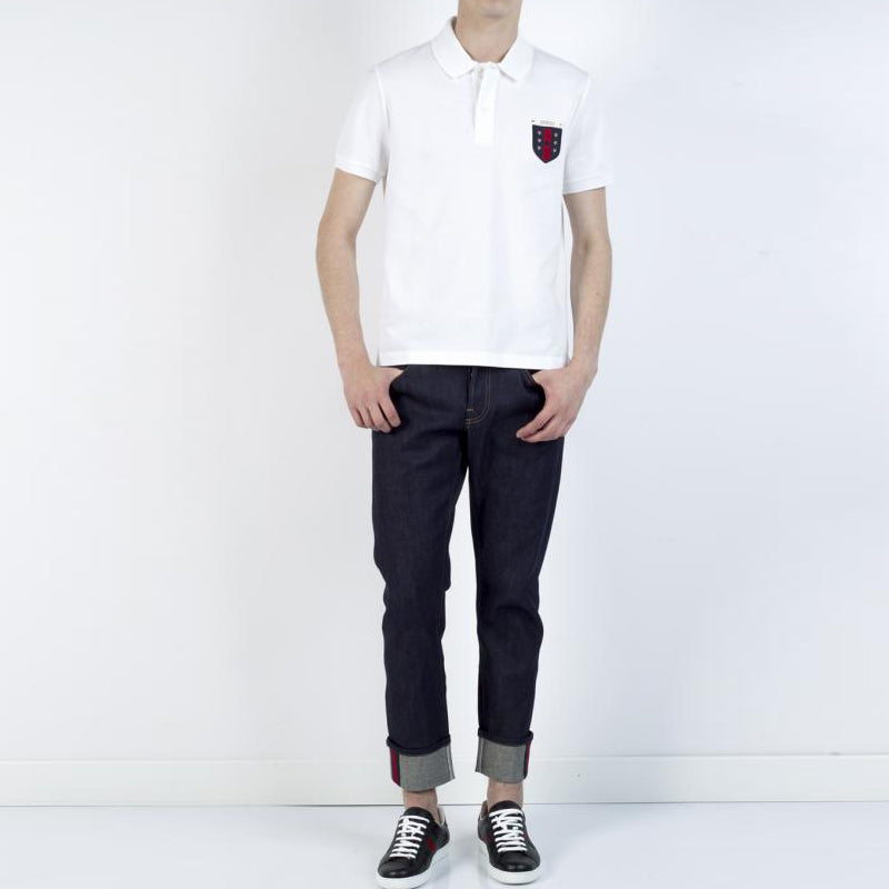 Gucci Shield Cotton Short-Sleeved Polo Shirt For Men White 408322-X7333-9000