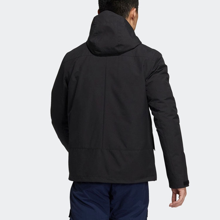 adidas Solid Color Alphabet Short Zipper Hooded Down Jacket Men's Black HG3927