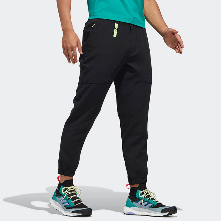 Men's adidas Solid Color Outdoor Sports Woven Breathable Long Pants/Trousers Black FN0857