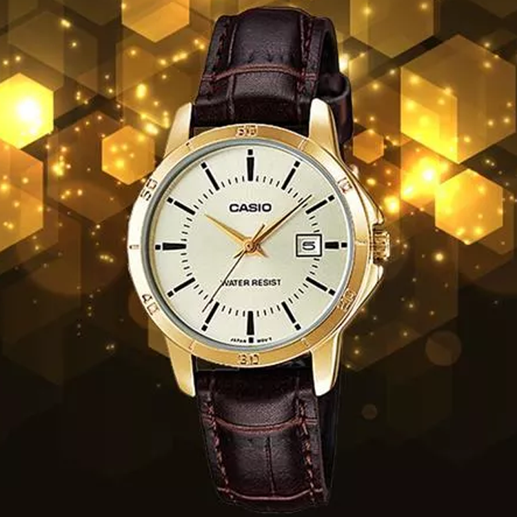 CASIO Vintage Waterproof Leather Band Gold/ Brown Analog LTP-V004GL-9A