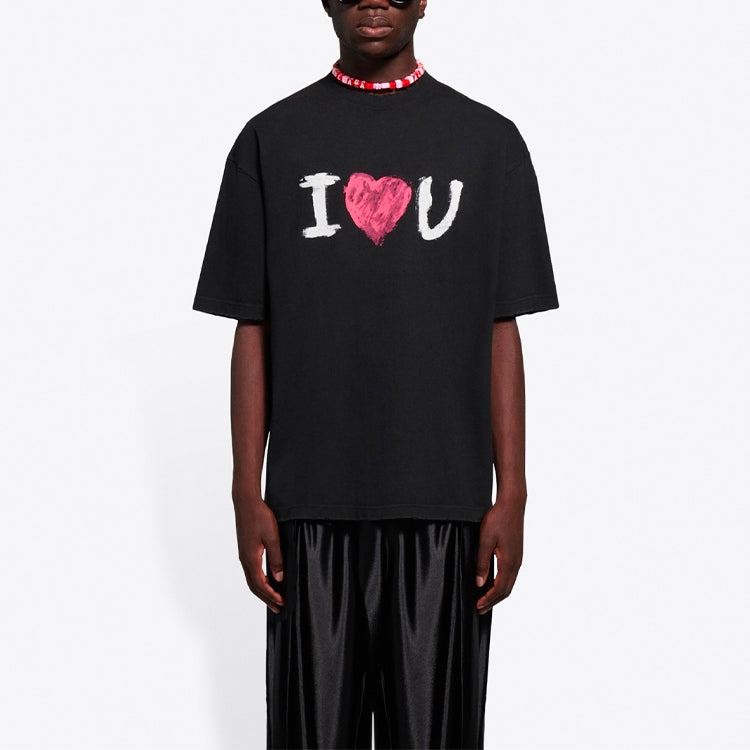 Men's Balenciaga SS21 Love Short Sleeve Black 612966TJVL51070