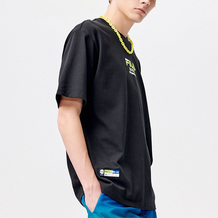 Men's FILA FUSION Basketball Printing Loose Sports Short Sleeve Dark Black T-Shirt T11M125107F-BK