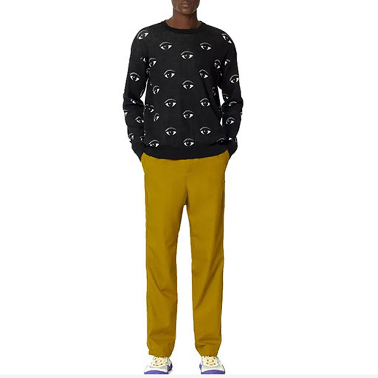 KENZO Eyes Pattern Round Collar Long Sleeve Male Black 5PU502-3XF-99