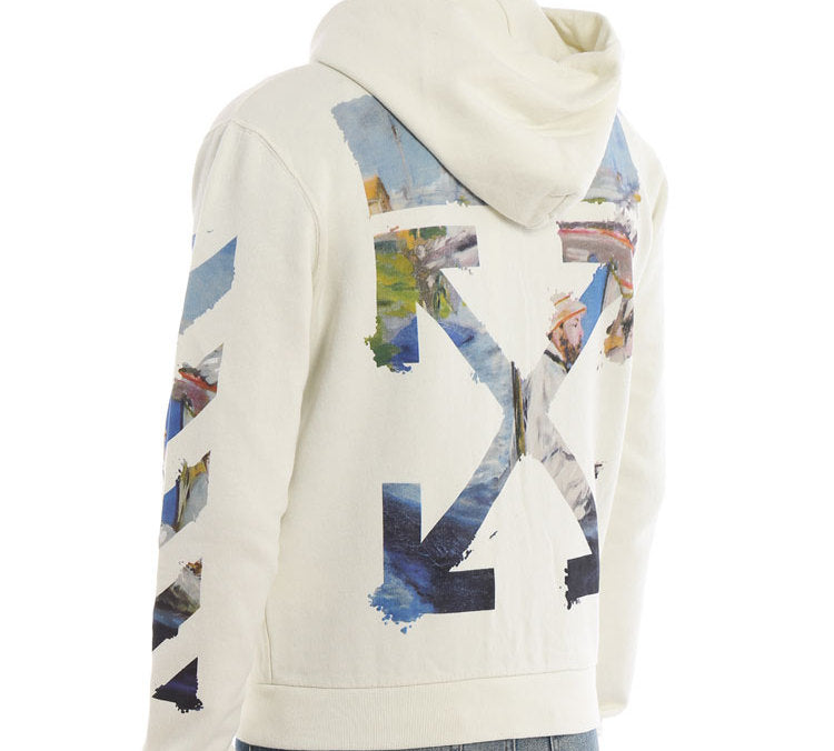 Off-White Printing Arrow Zip-up Hooded Fleece Men White OMBE001R190030120288