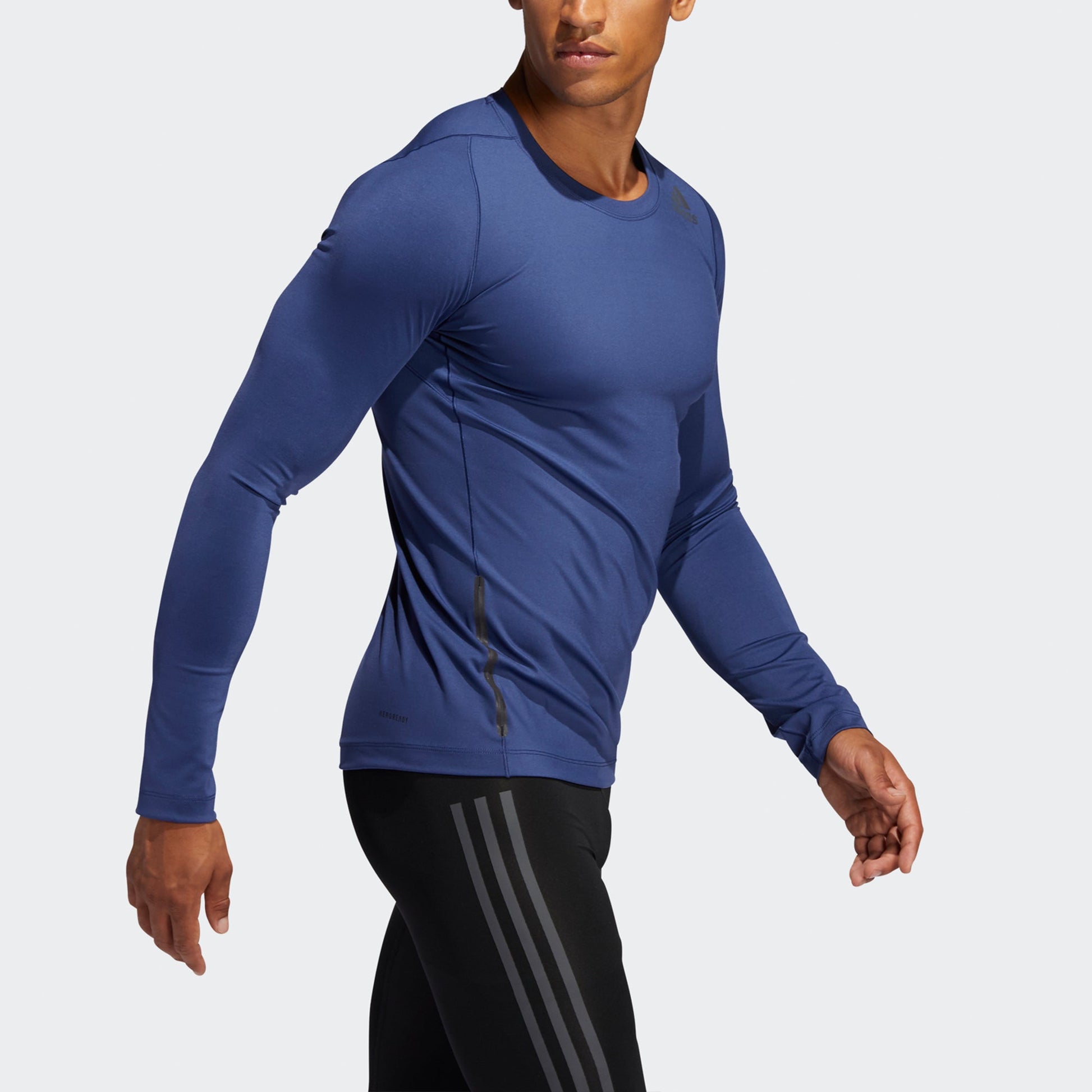Men's adidas Ask2 Prm Tee Ls Training Sports Slim Fit Round Neck Long Sleeves Indigo T-Shirt FL4346