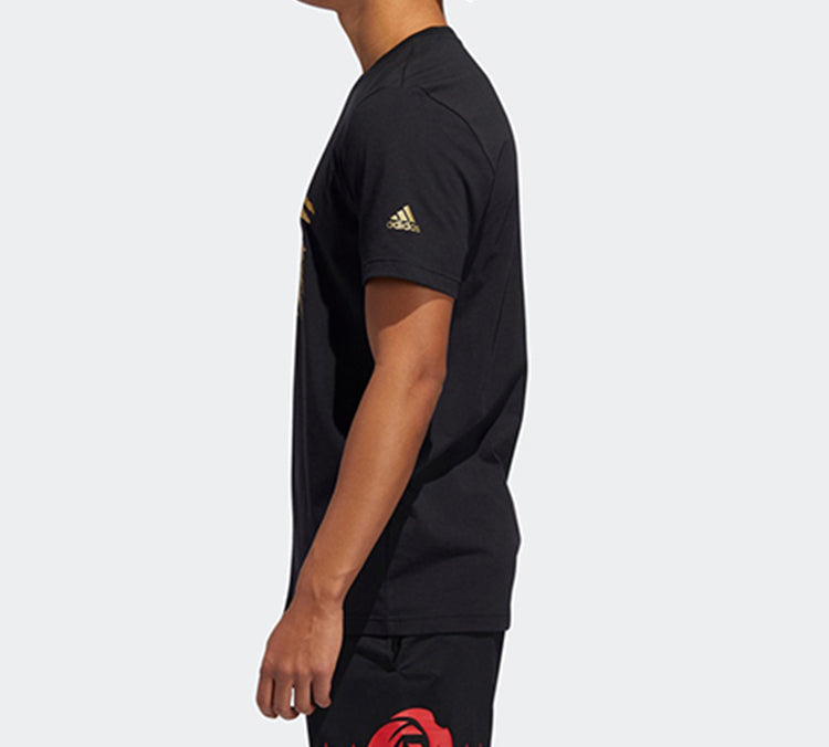 adidas Metallic Rose Printing Basketball Sports Short Sleeve Black GK6583