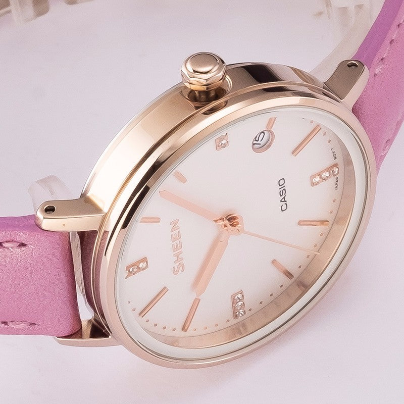 CASIO Waterproof SHEEN Quartz Sapphire Crystal Rose Red Analog SHE-4048CGL-7BUPR