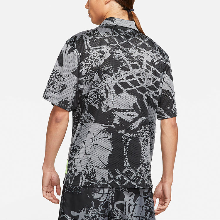 Air Jordan Flight Knitting Printing Wide Loose Basketball Short Sleeve Shirt Men's Black CZ4736-010
