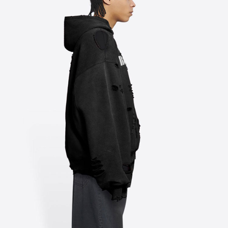 Balenciaga Caps Destroyed Hoodie 'Black White' 659403TKVB61093