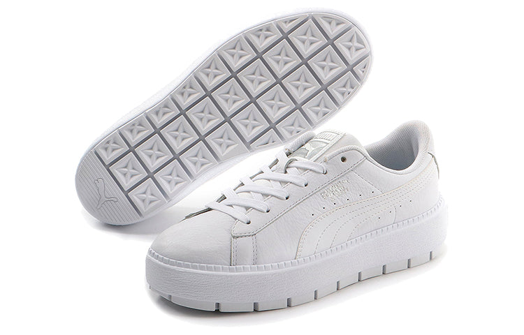 (WMNS) PUMA Basket Platform Trace Light Thick Sole Shoes White 373696-01