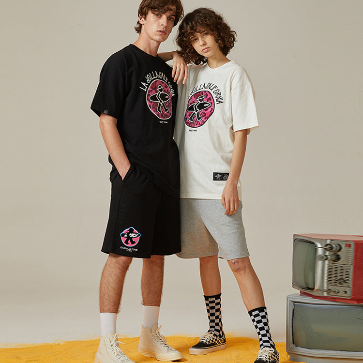 PJs Vigor Alphabet Embroidered Leopard print Short Sleeve Unisex Black 20SSTS1013-P