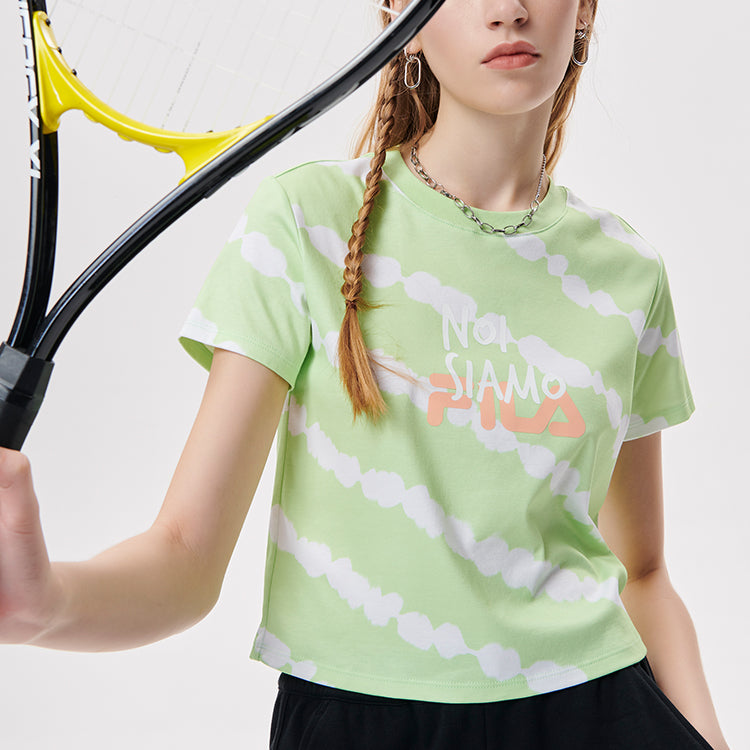 FILA FUSION Contrasting Colors Printing Slim Fit Knit Short Sleeve Green T11W131102F-LG