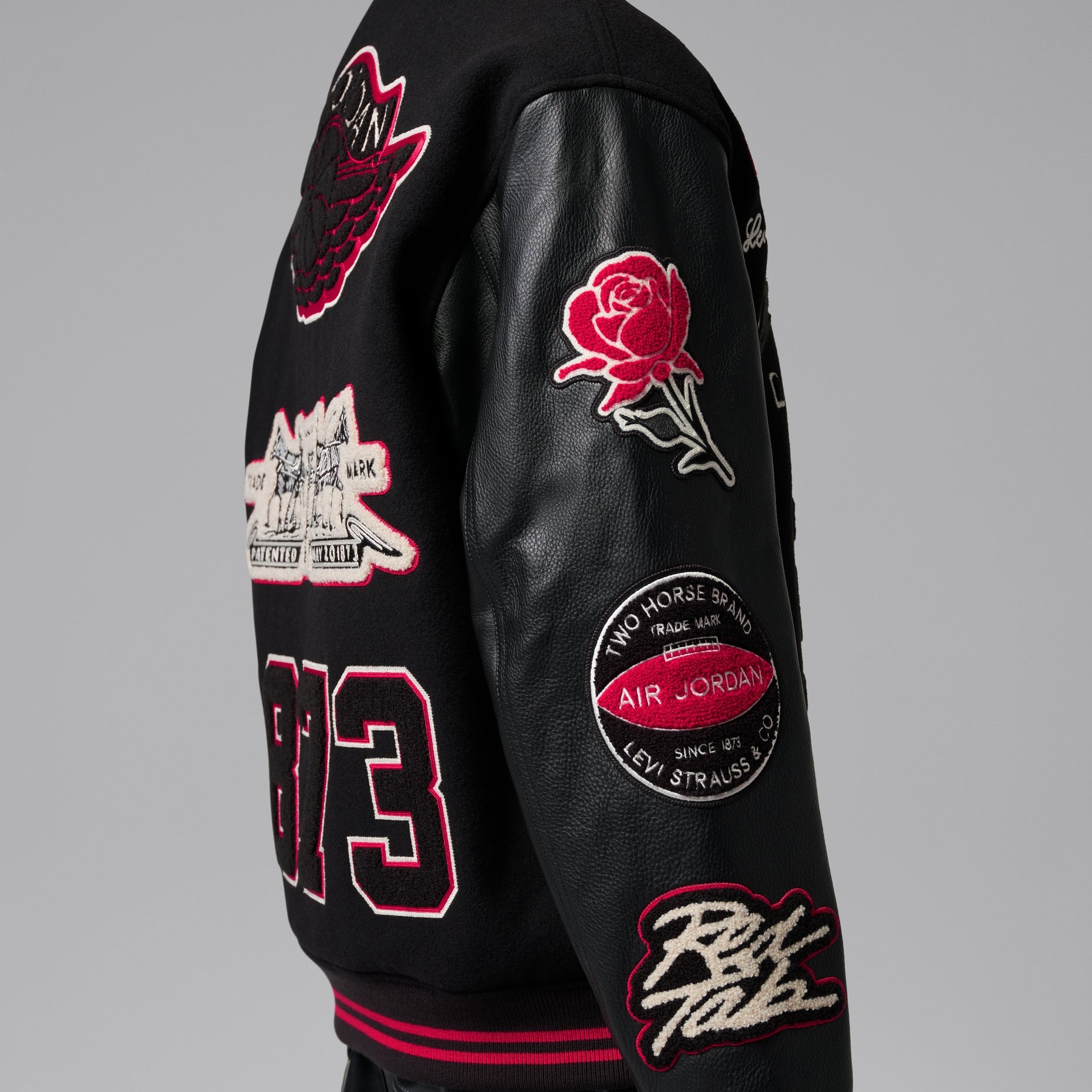Air Jordan x Levi's Varsity Jacket Asia Sizing 'Black Gym Red' IM6740-010