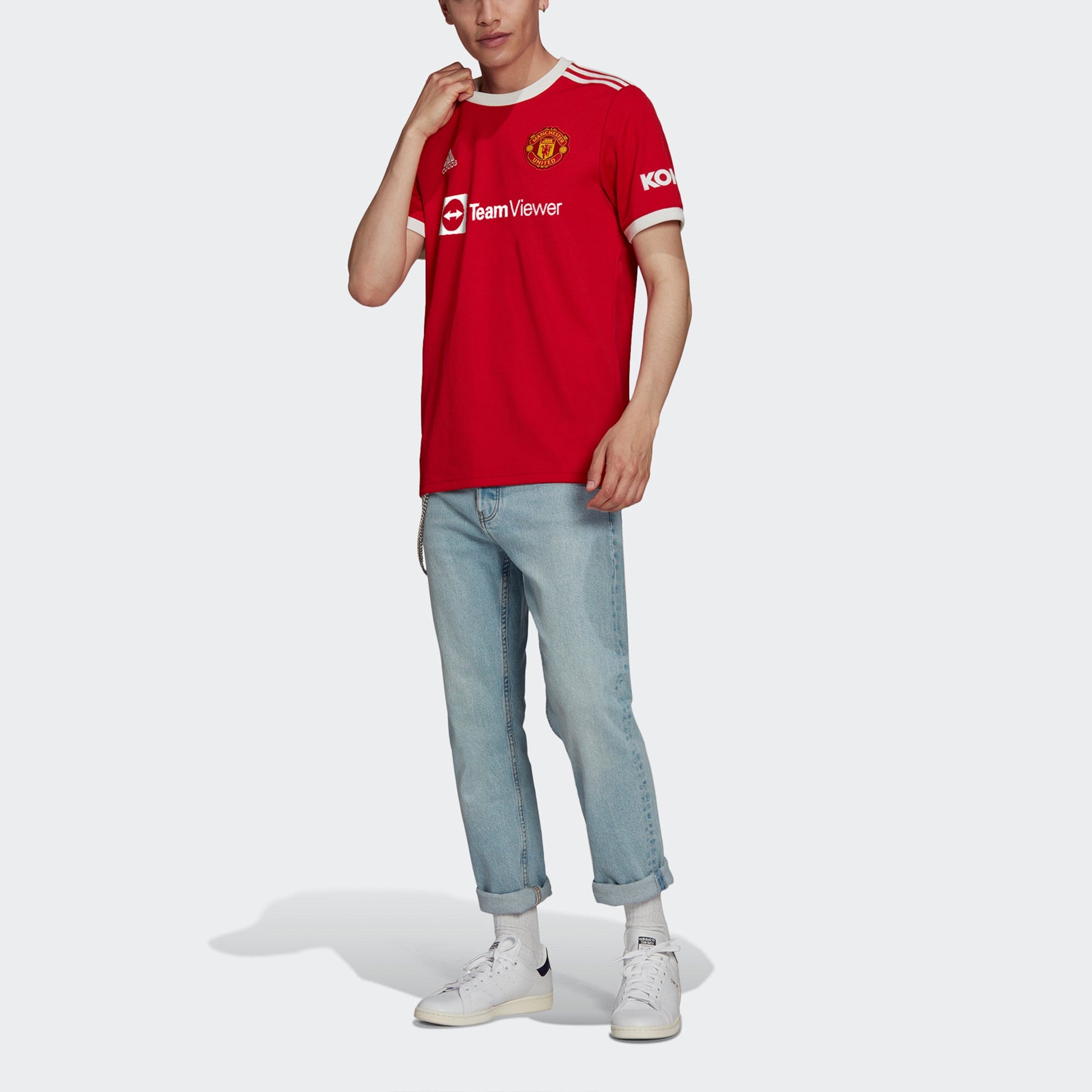 Men's adidas 21-22 Season Manchester United Home Fan Edition Sports Short Sleeve Red Jersey H31447