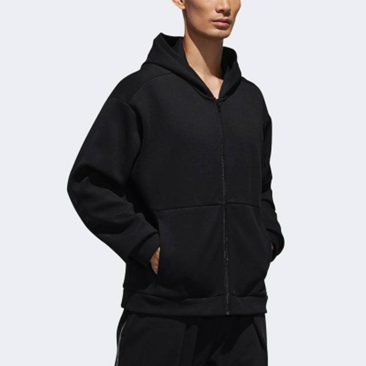 Men's adidas S2s Spc Hd Solid Color Casual Sports Zipper Jacket Black DV3342
