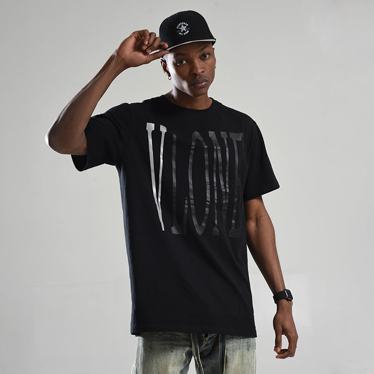 VLONE 3M Reflective Large Logo Short Sleeve Couple Style Black Gray VLTE17SS007