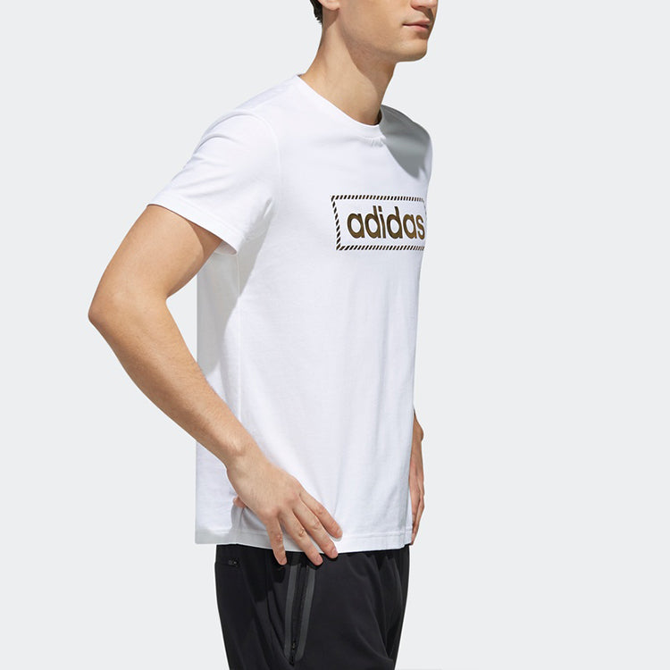 adidas Alphabet Printing Sports Stylish Round Neck Short Sleeve White DY8715