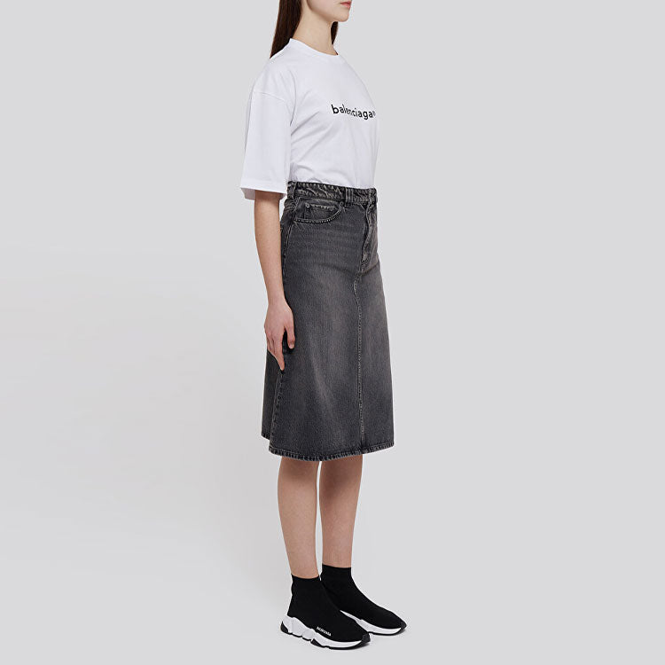 (WMNS) Balenciaga FW21 A Line Skirt 'Washed Grey Denim' 646913TBP477767