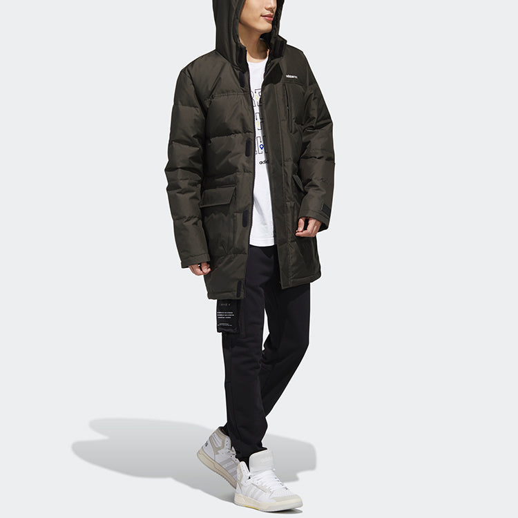 adidas neo M Wint Dwn Prka Windproof Stay Warm mid-length Sports hooded down Jacket Brown GJ8779