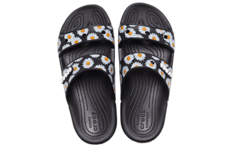 Crocs Daisy Lightweight Wear-Resistant Sports Slippers Unisex Black White 207284-0ZI