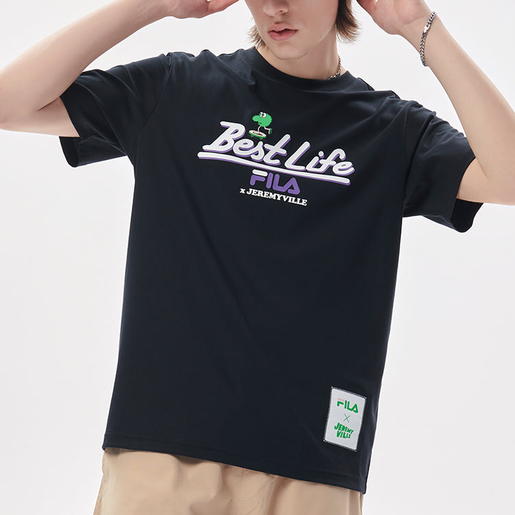 FILA FUSION x Jeremyville Crossover Pattern Printing Round Neck Short Sleeve Unisex Black T11U139104A-BK