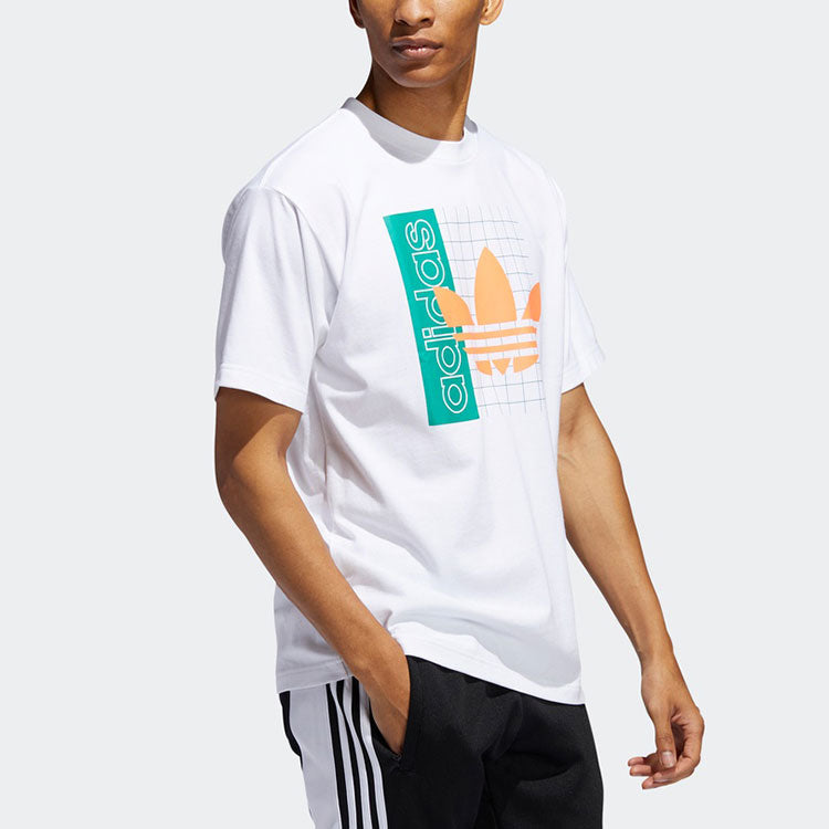 adidas originals Grid Tref Tee Retro mesh Logo Printing Sports Round Neck Short Sleeve White FM1560