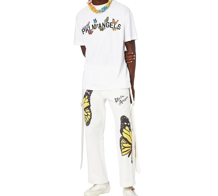 Men's PALM ANGELS Multi-Color Printing Short Sleeve White PMAA001S204130040110