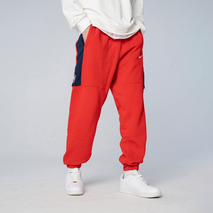 Men's Nike NBA Brooklyn Nets Contrasting Colors Logo Fleece Lacing Sports Pants/Trousers/Joggers Red DC0897-657