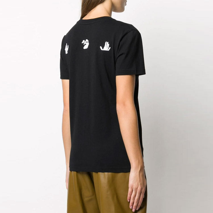 (WMNS) Off-White Slogan Printing Short Sleeve Slim Fit Black T-Shirt OWAA049F20JER0081001