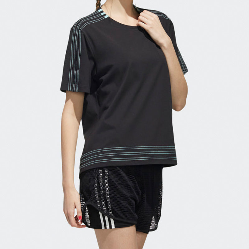 (WMNS) adidas neo AL C TSHIRT Sports Round Neck Short Sleeve Black DW7733