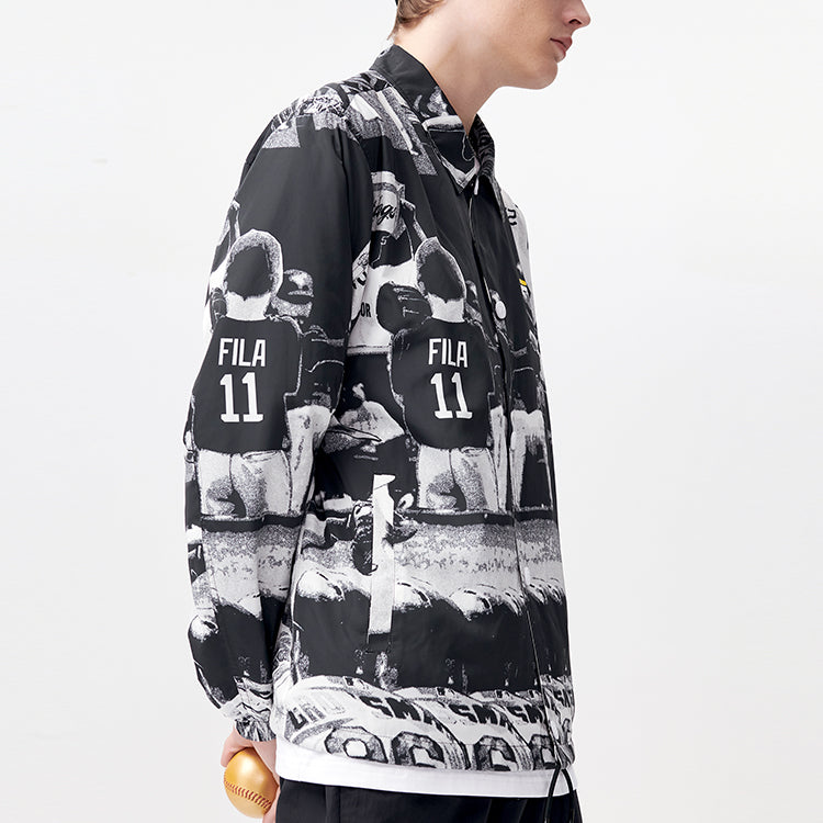 Men's FILA FUSION Coach Casual Sports Loose lapel Full Print Jacket Classic T11M122701F-BK