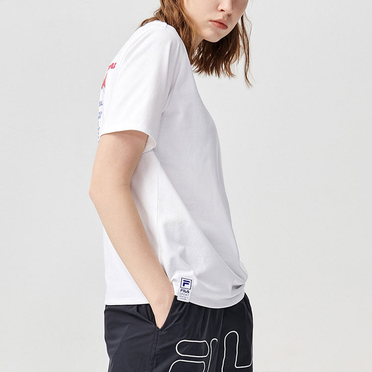 (WMNS) Fila Printing Round Neck Loose Short Sleeve White T11W122109F-WT