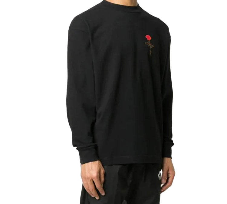 Men's PALM ANGELS Back Rose Printing Long Sleeves Black PMAB002E20JER0021025
