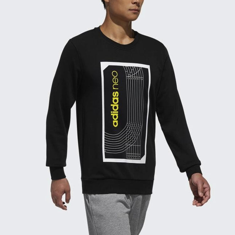 adidas neo M Fav Swt 1 Sports Running Printing Stripe Round Neck Pullover Black DM2186