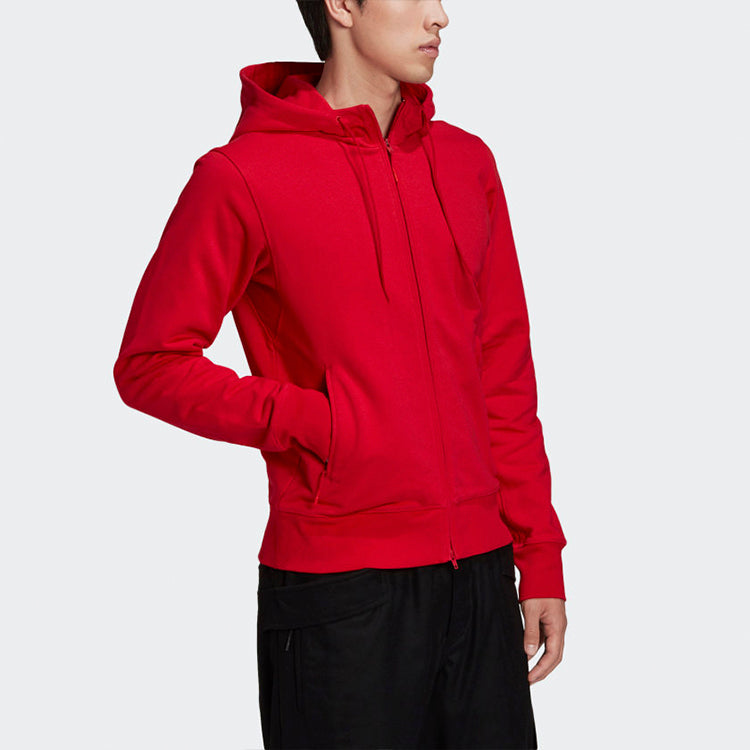 Men's Y-3 Solid Color Casual Hooded Zipper Jacket Red GK4482