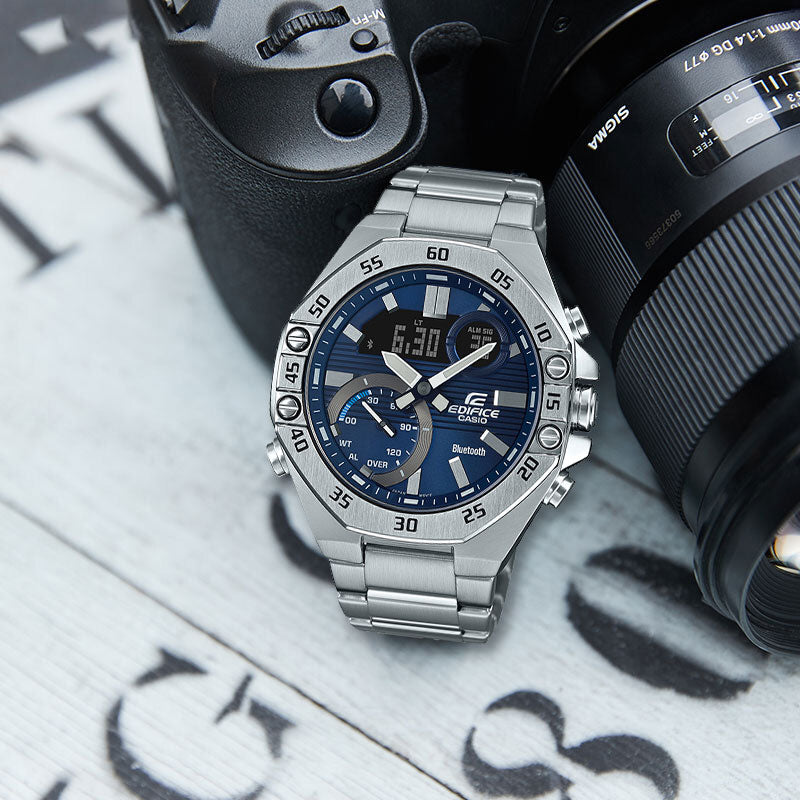 Casio Edifice Waterproof Analog-Digital Watch 'Silver Blue' ECB-10YD-2A
