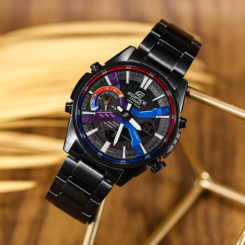 Men's CASIO Edifice Gradient Series Fashion Business Stylish Solar Powered Metallic Strap Watch Mens Analog ECB-S100YHG-1APR