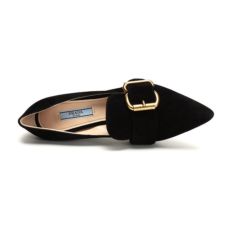 (WMNS) PRADA Fringed Buckle Suede Pointy Pumps 'Black' 1S773L_008_F0002_F_085