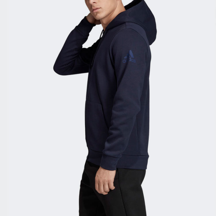adidas Solid Color Sports Hooded Jacket Blue EB5271