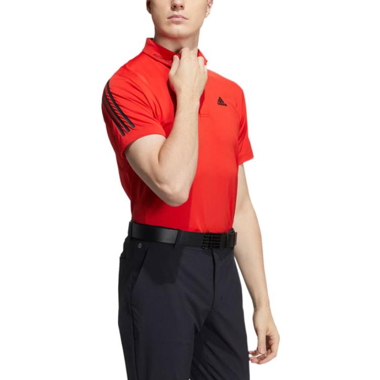 adidas Printing Logo Casual Stripe Short Sleeve Polo Shirt Red HA3126